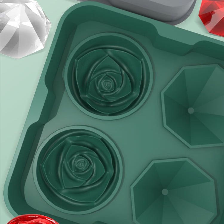 4-Holes Rose Diamond Shape Cocktail Ice Cube Molds Silicone Ice Ball Maker, Rose Shape (Grey), Rose Shape (Dark Green), Rose Shape (Black), Rose Shape (Black with Ice Clip), Rose Shape (Gray with Ice Clip), Rose Shape (Dark Green with Ice Clip)