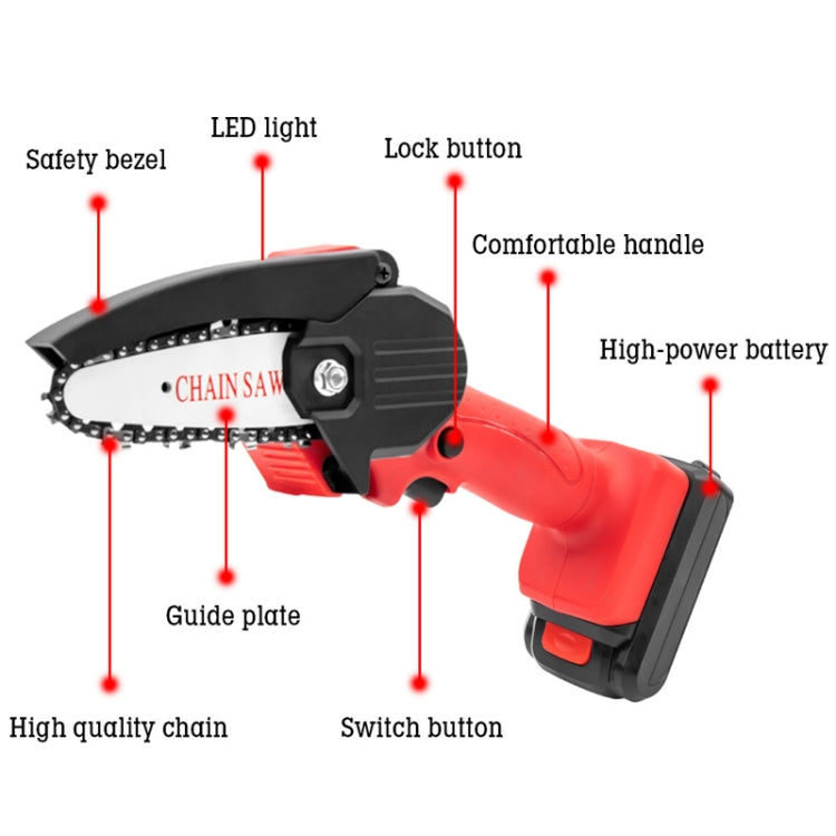 HILDA Rechargeable Cordless Mini Electrical Chain Saw Logging Tools Plastic Package, EU Plug With 1 Battery Red, US Plug With 1 Battery Red, EU Plug With 1 Battery Black, US Plug With 1 Battery Black