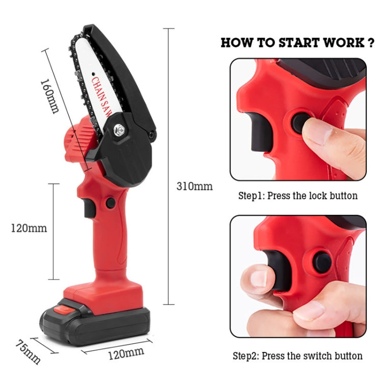 HILDA Rechargeable Cordless Mini Electrical Chain Saw Logging Tools Plastic Package, EU Plug With 1 Battery Red, US Plug With 1 Battery Red, EU Plug With 1 Battery Black, US Plug With 1 Battery Black