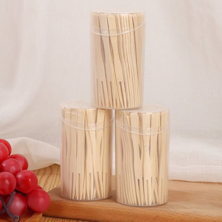 Bamboo Fruit Stick Disposable Two Tines Dessert Fork For Home Use, 100pcs /Can, 200pcs /Can