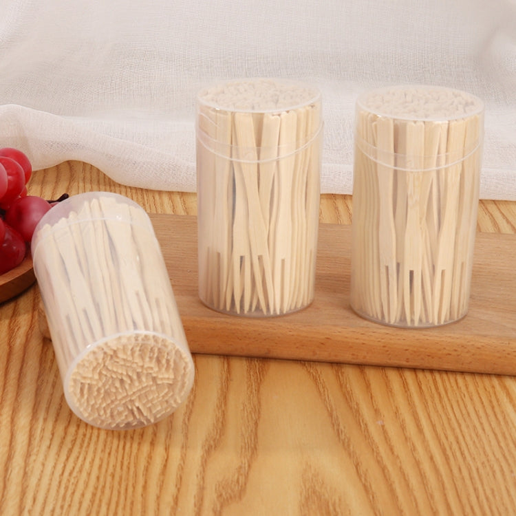 Bamboo Fruit Stick Disposable Two Tines Dessert Fork For Home Use, 100pcs /Can, 200pcs /Can
