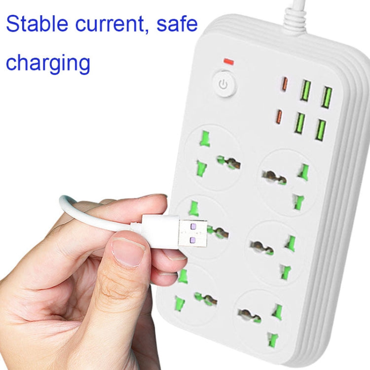 T24 2m 3000W 6 Plugs + PD + 4-USB Ports Multifunctional Flame-Retardant Socket With Switch