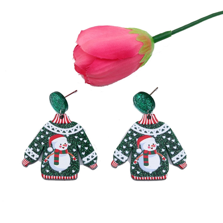1pair Sweater Christmas Earrings Cute Elk Snowman Earstuds, Snowman Green, Old Man Green, Elk Red, Gift Box Red