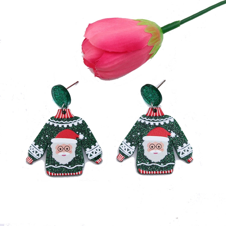 1pair Sweater Christmas Earrings Cute Elk Snowman Earstuds, Snowman Green, Old Man Green, Elk Red, Gift Box Red