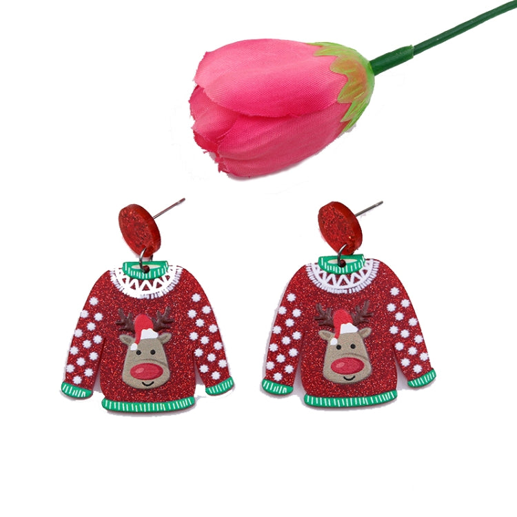 1pair Sweater Christmas Earrings Cute Elk Snowman Earstuds, Snowman Green, Old Man Green, Elk Red, Gift Box Red