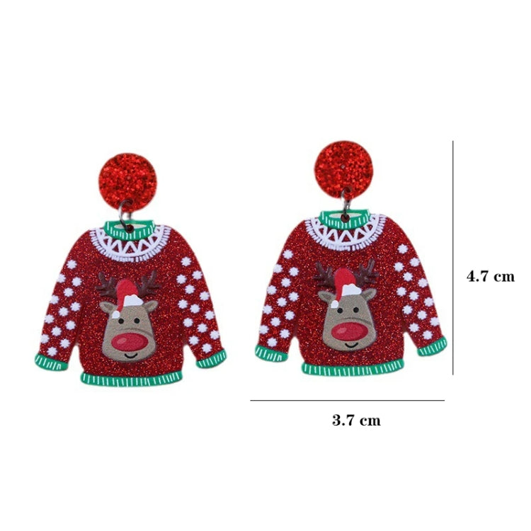 1pair Sweater Christmas Earrings Cute Elk Snowman Earstuds, Snowman Green, Old Man Green, Elk Red, Gift Box Red