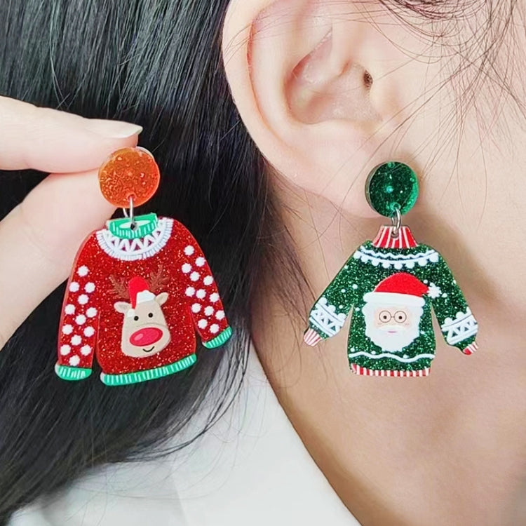 1pair Sweater Christmas Earrings Cute Elk Snowman Earstuds, Snowman Green, Old Man Green, Elk Red, Gift Box Red