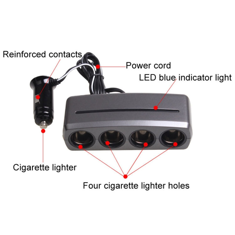 SHUNWEI SD-1906 Car 4 In 1 Power Distributors Cigarette Lighter Socket Car Charger, SD-1906