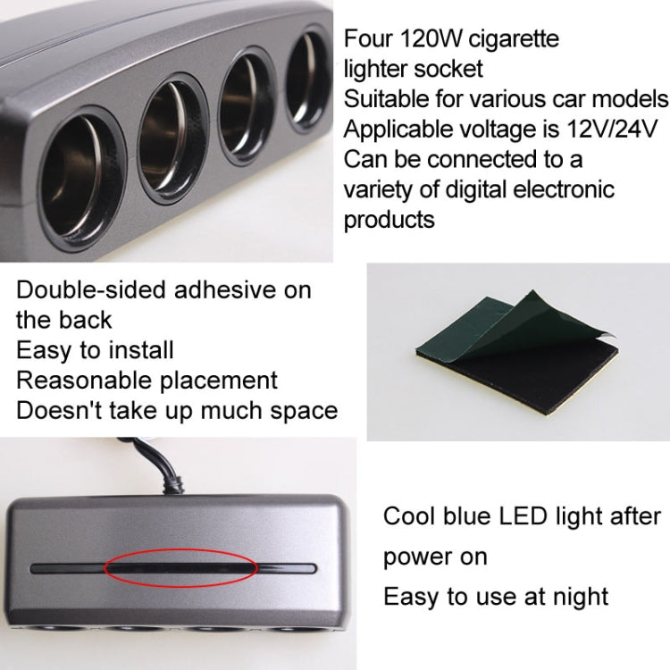 SHUNWEI SD-1906 Car 4 In 1 Power Distributors Cigarette Lighter Socket Car Charger, SD-1906