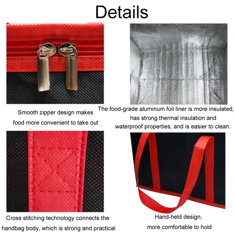 Non-Woven Bento Aluminum Foil Thermal Bag Takeaway Lunch Bag With Bottom Plate, 41x26x33cm
