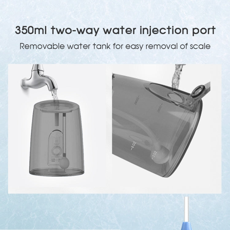 350ML Water Tank Oral Irrigator Rechargeable 5 Gear Adustable Water Flosser, White+Gray Tank, Black +Gray Tank, White+Blue Tank, With Bracket White, With Bracket Black, With Bracket Black Gray