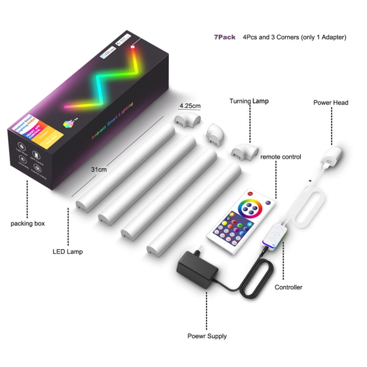 12V RGBIC Splicing Wall Light Intelligent Remote Control Indoor Decorative Ambient Lights, 4pcs+3 Corners Bluetooth, 8pcs+4 Corners Bluetooth, 4pcs+3 Corners WiFi, 8pcs+4 Corners WiFi