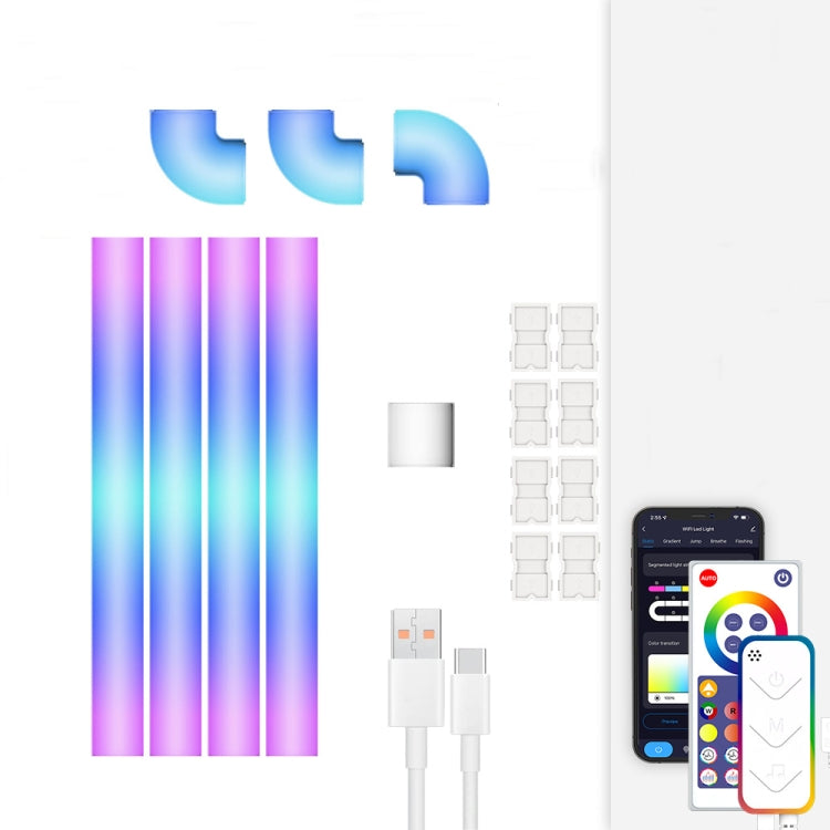 12V RGBIC Splicing Wall Light Intelligent Remote Control Indoor Decorative Ambient Lights, 4pcs+3 Corners Bluetooth, 8pcs+4 Corners Bluetooth, 4pcs+3 Corners WiFi, 8pcs+4 Corners WiFi