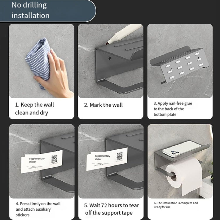 Stainless Steel Bathroom Roll Paper Holder No-Punch Cell Phone Storage Shelf, Phone Rack (White), Paper Rack (White), Phone Rack (Black), Paper Rack (Black), Phone Rack (Gray), Paper Rack (Gray)