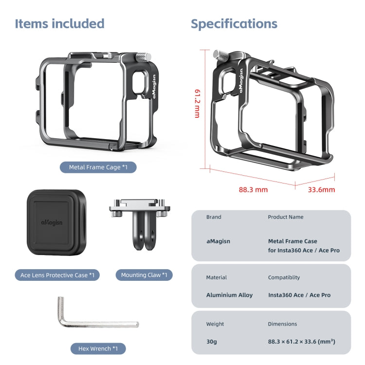 For Insta360 Ace Pro 2 / Ace Pro / Ace AMagisn Metal Rabbit Cage Protective Frame