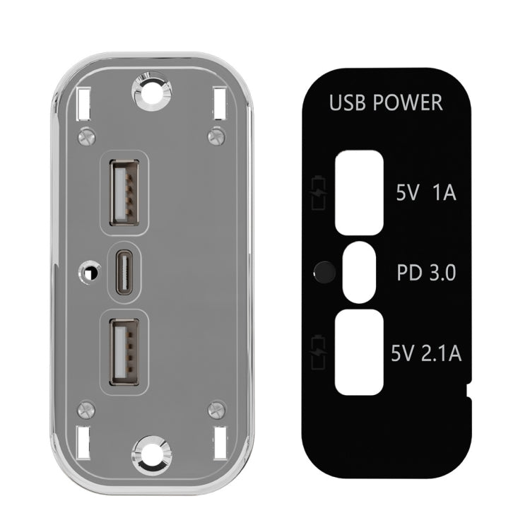 12/24V USB+Type-C Car, RV, Boat Mobile Phone Charger Modification, Silver 2.1A+1A+PD3.0