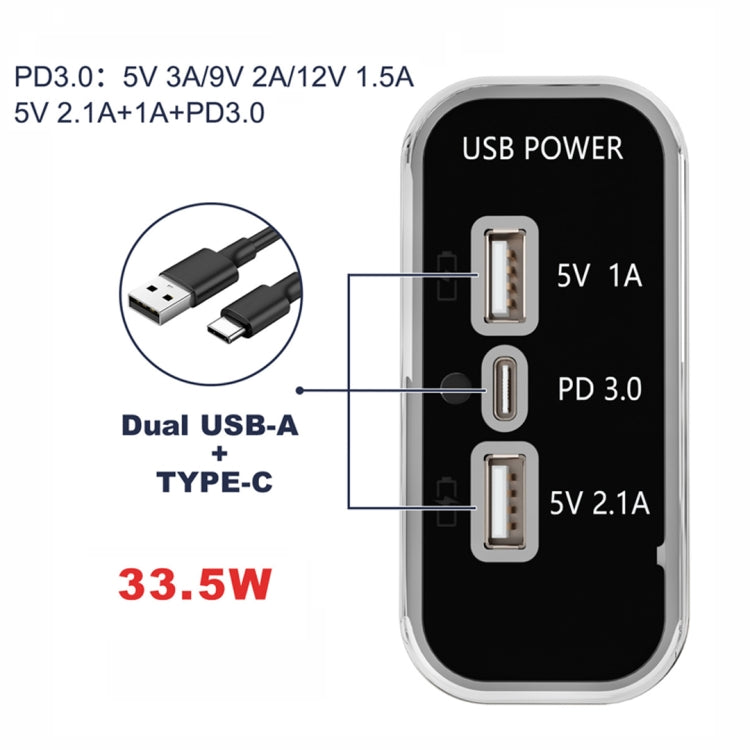 12/24V USB+Type-C Car, RV, Boat Mobile Phone Charger Modification, Silver 2.1A+1A+PD3.0