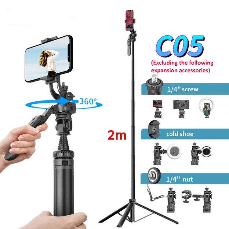 2m Metal Tripod Selfie Stick With 4 Expansion Interfaces for Phone Camera