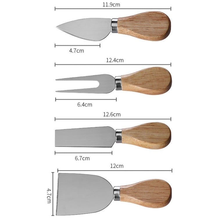 4pcs /Set Round Oak Box Cheese Knife Spatula Stainless Steel Cheese Tools Cutlery, Steel Color, Black, Gold