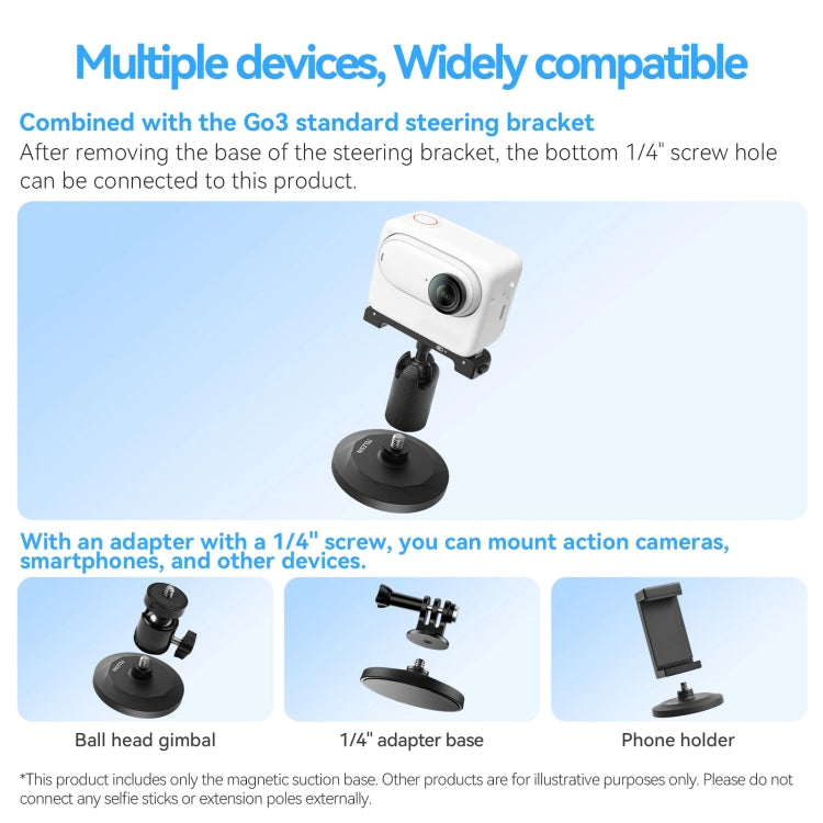 TELESIN Magnetic Base With 1/4 Inch Interface for DJI Pocket 3 / Insta360 Camera & Smart Phones, Without Suction Cup Base