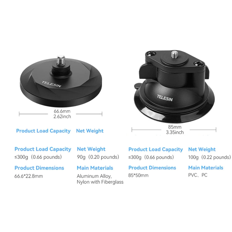 TELESIN Magnetic Base With 1/4 Inch Interface for DJI Pocket 3 / Insta360 Camera & Smart Phones, Without Suction Cup Base