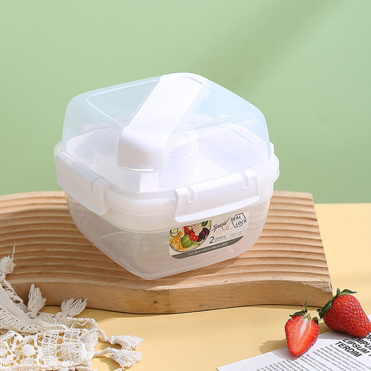Microwaveable Double Layer Salad Container Picnic Lunch Box with Fork Spoon