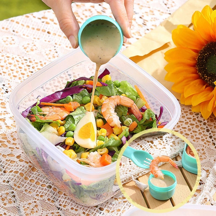 Microwaveable Double Layer Salad Container Picnic Lunch Box with Fork Spoon