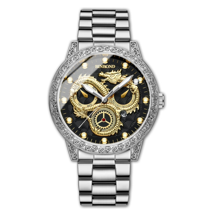 BINBOND B3030 Embossed Dragon Luminous Waterproof Quartz Watch
