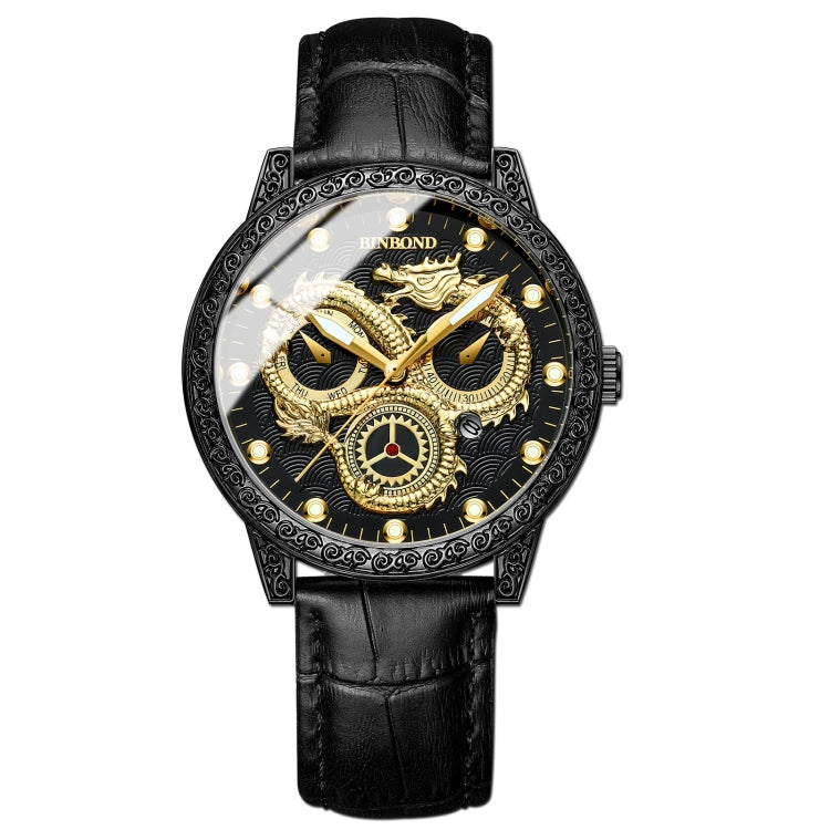 BINBOND B3030 Embossed Dragon Luminous Waterproof Quartz Watch