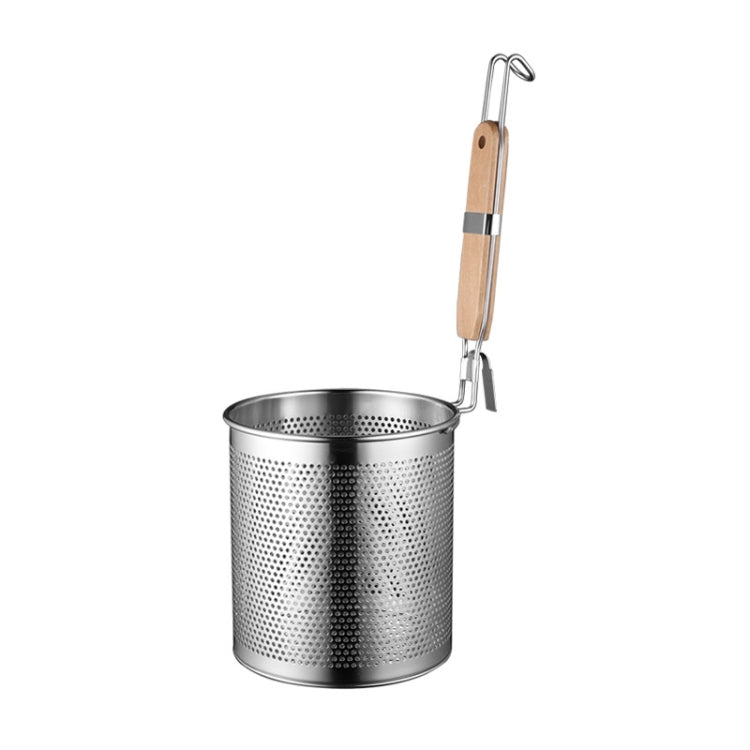Household Stainless Steel Wooden Handle Spoon Kitchen Filtering Powder Oil Leakage Frying Basket