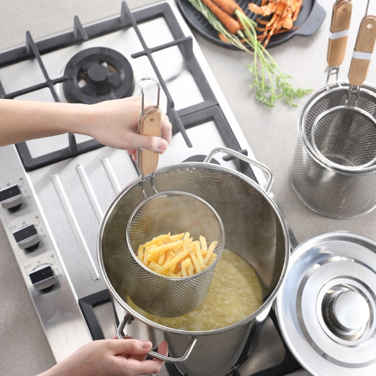 Household Stainless Steel Wooden Handle Spoon Kitchen Filtering Powder Oil Leakage Frying Basket