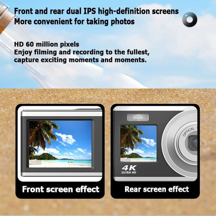 4K HD Optical Zoom Digital Camera 60MP Dual Screen Selfie Camera, No Memory