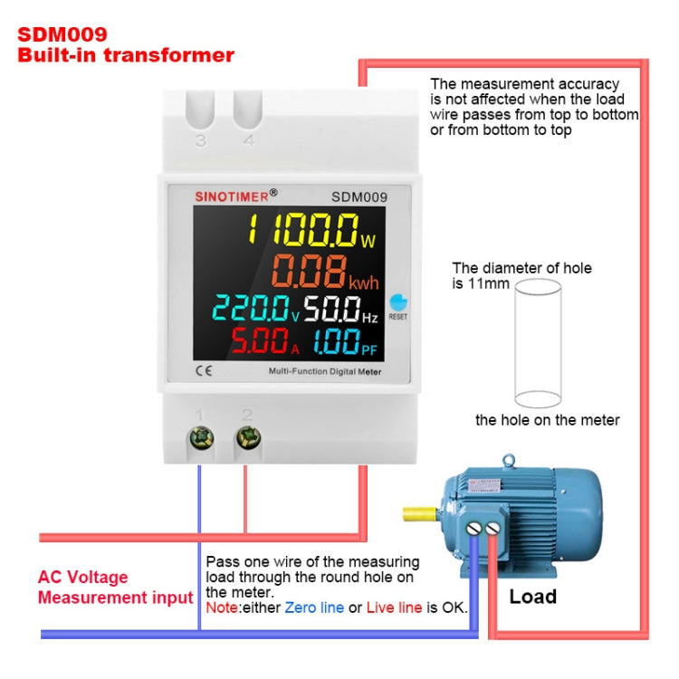 SINOTIMER SDM009 Din Rail Single-Phase Voltage Current Frequency Power Factor Electricity Multifunctional Meter