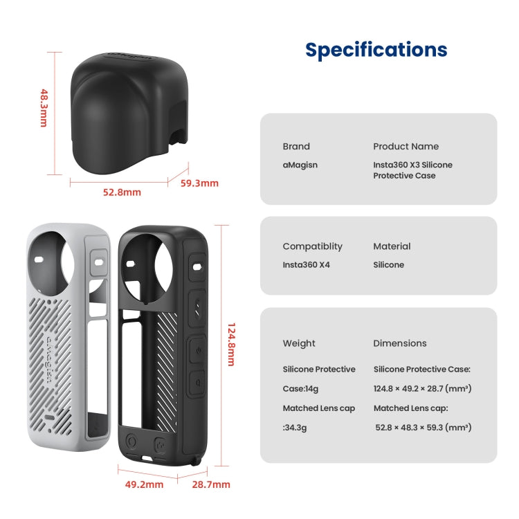 For Insta360 X4 AMagisn Silicone Protective Cover, Lens Cover Gray