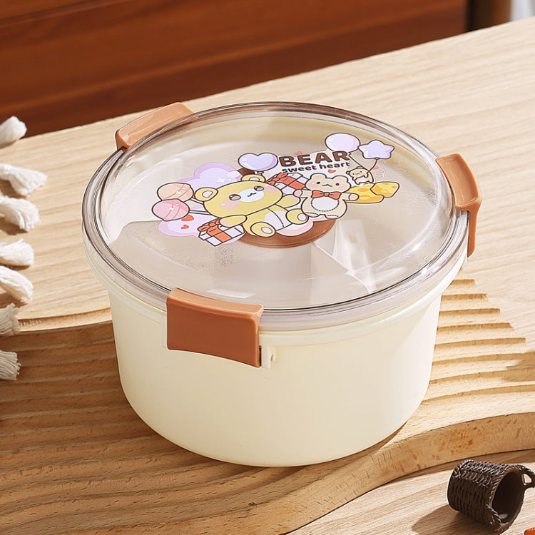 1100ml Cartoon Round Microwaveable Bento Box Outdoor Student Lunch Box, Beauty Pink, Space Blue, Bear Brown