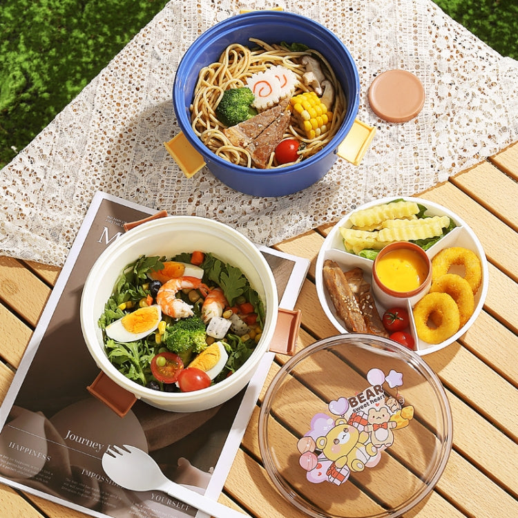 1100ml Cartoon Round Microwaveable Bento Box Outdoor Student Lunch Box, Beauty Pink, Space Blue, Bear Brown