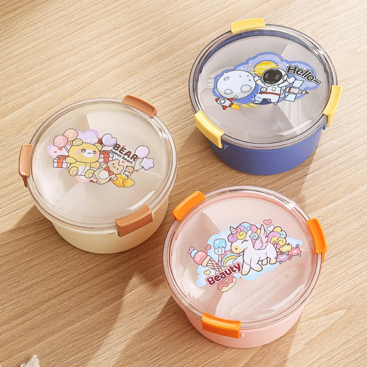 1100ml Cartoon Round Microwaveable Bento Box Outdoor Student Lunch Box, Beauty Pink, Space Blue, Bear Brown