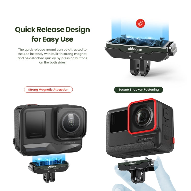 AMagisn Metal Magnetic Quick Release + Top Cover, For Insta360 Ace / Ace Pro / X5 / X3 / X2 / GoPro HERO12 Black, Metal+Top Cover