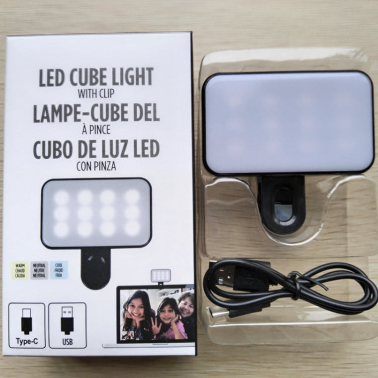 Selfie Fill Light Rechargeable 3 Color Temperature Clip On For Phone, Laptop, Tablet Meeting