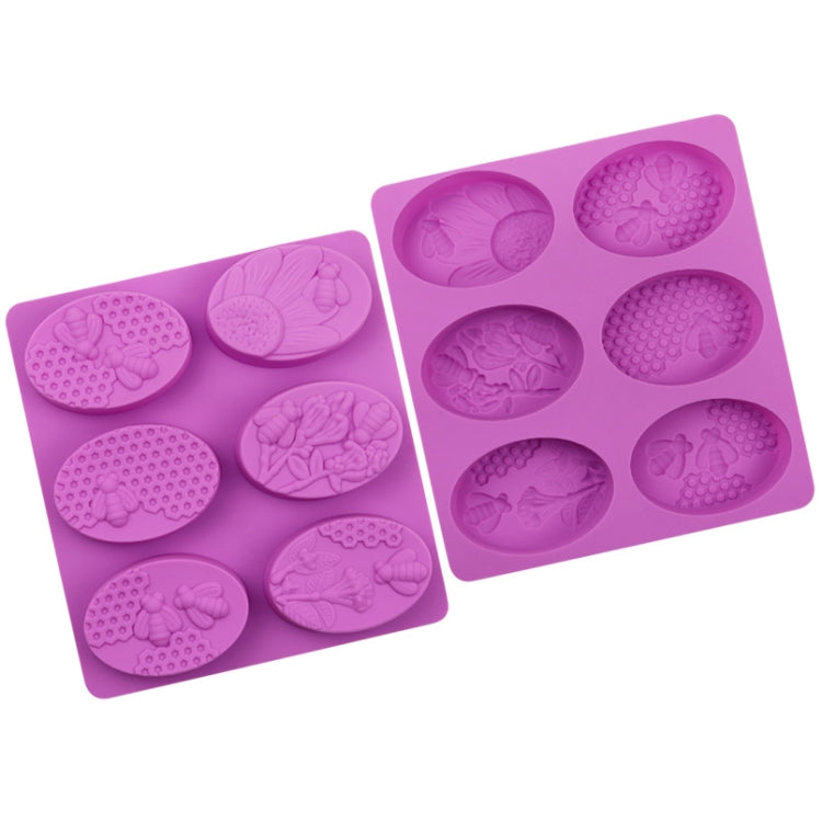 6 Grids Oarbone Bee Silicone Cake Mold Handmade Soap Pudding Mold, Yellow, Purple