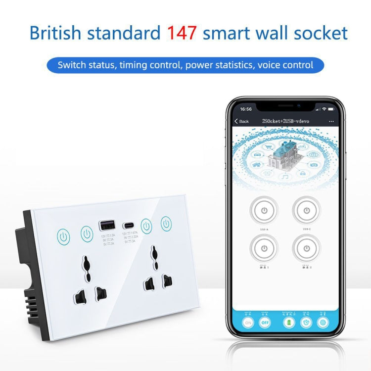 Graffiti Smart Socket With Switch USB+Type-C Dual Port Remote Control Socket, UK Plug, Wifi White, Wifi Black, ZigBee White, ZigBee Black
