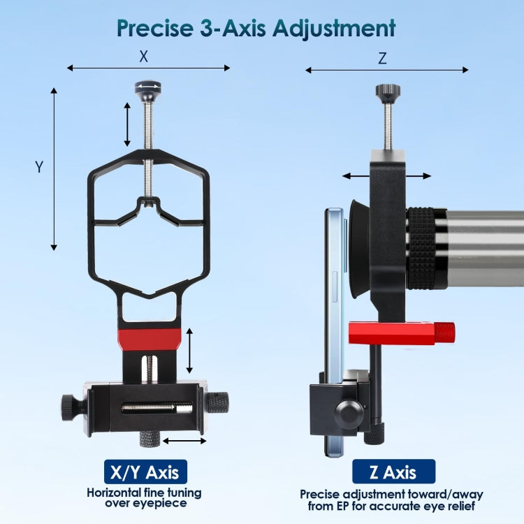 Tridaptor Digiscoping Adapter 3-Axis Telescope Phone Mount For Binocular Monocular Microscope