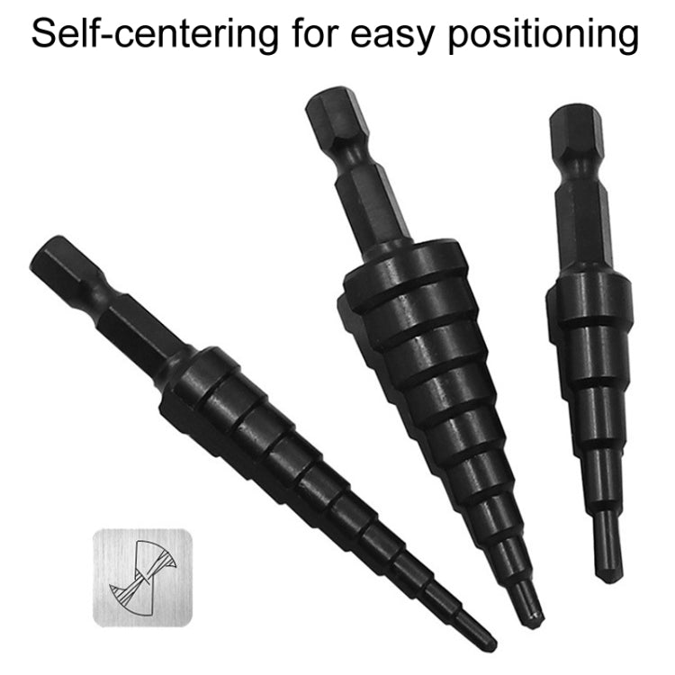 Hexagonal Shank Nitrided Straight Fluted Step Drill HSS Pagoda Drill Hole Opener, 3pcs / Set