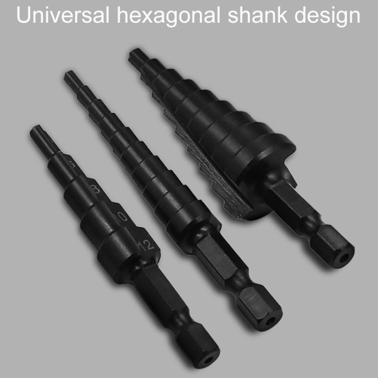 Hexagonal Shank Nitrided Straight Fluted Step Drill HSS Pagoda Drill Hole Opener, 3pcs / Set