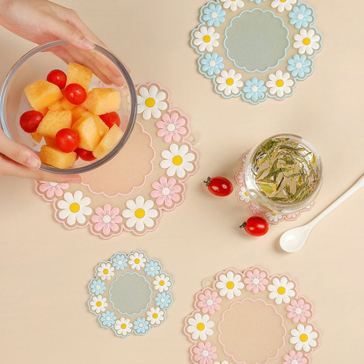 Household High Temperature Resistant Daisy Coasters Kitchen Tabletop Insulation Mat, Pink Small, Blue Small, Pink Medium, Blue Medium, Pink Large, Blue Large