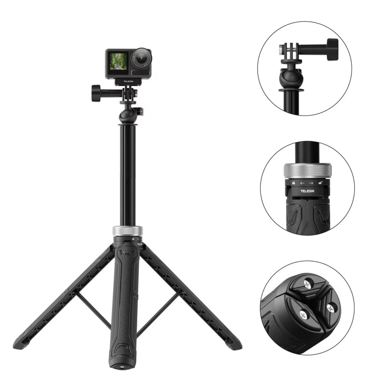 TELESIN 360 Degree Rotation 1.5m Selfie Stick Foldable Tripod For GoPro Hero / Insta360 / DJI Osmo Action, S1-TSS-01