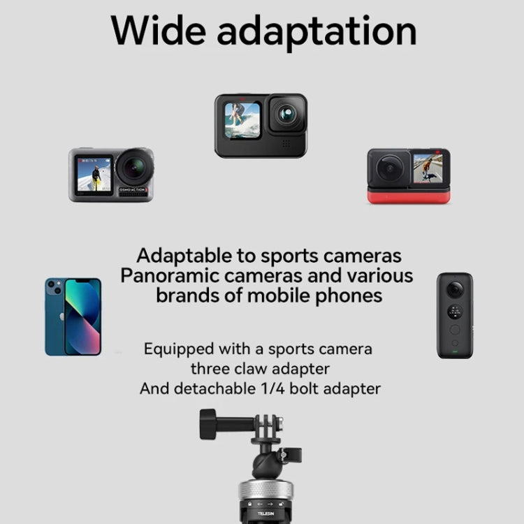 TELESIN 360 Degree Rotation 1.5m Selfie Stick Foldable Tripod For GoPro Hero / Insta360 / DJI Osmo Action, S1-TSS-01