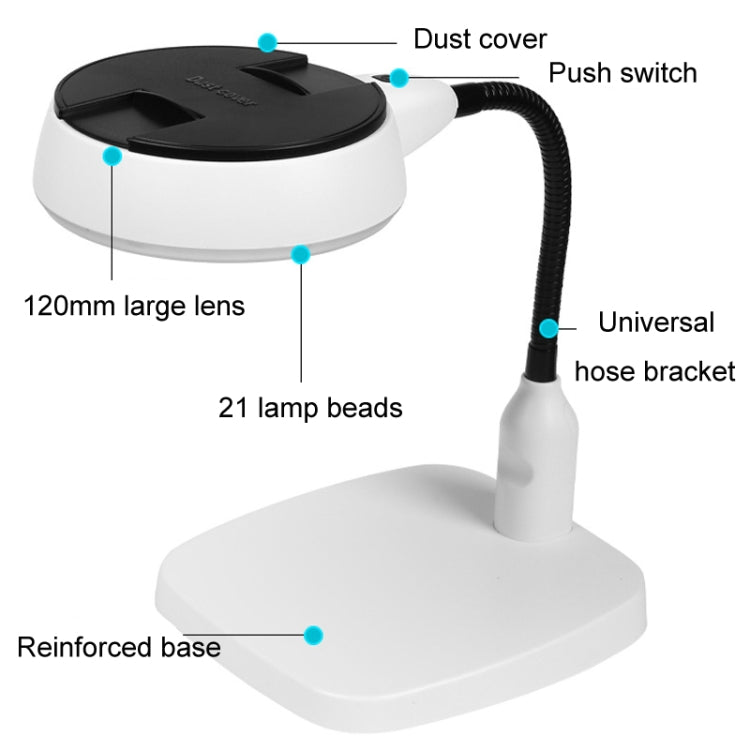 Desktop With 21 LED Lights 10X HD Reading Repair Metal Hose Magnifier