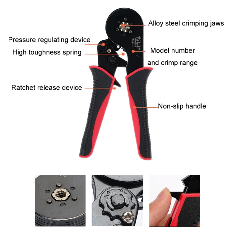 Wire Tube Type European Terminal Crimping Pliers, HCS8 16-6 Blue, HCS8 16-6 Blue Red, HCS8 16-6 Red Black