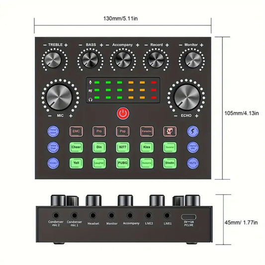 V8S Audio Mixer Live Voice Changer External Sound Card